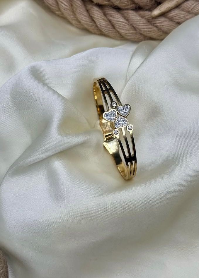 Gold-Plated Heart Design Bangle with Stones – FashionHubPK7