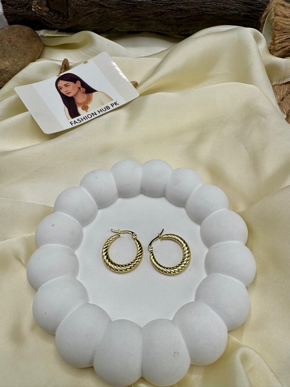 Golden Twist Hoops – Elegant Lightweight Gold Earrings for Everyday & Party Wear | FashionHubPK7