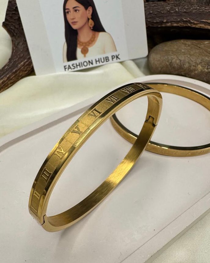 Elegant Roman Numeral Bangles – Unisex Gold-Toned Bracelets | FashionHubPK7