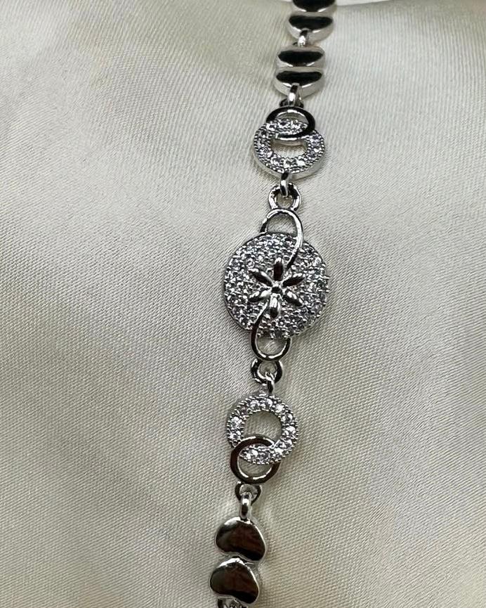 Silver Heart-Link Bracelet with Circle Stone Charm | FashionHubPK7