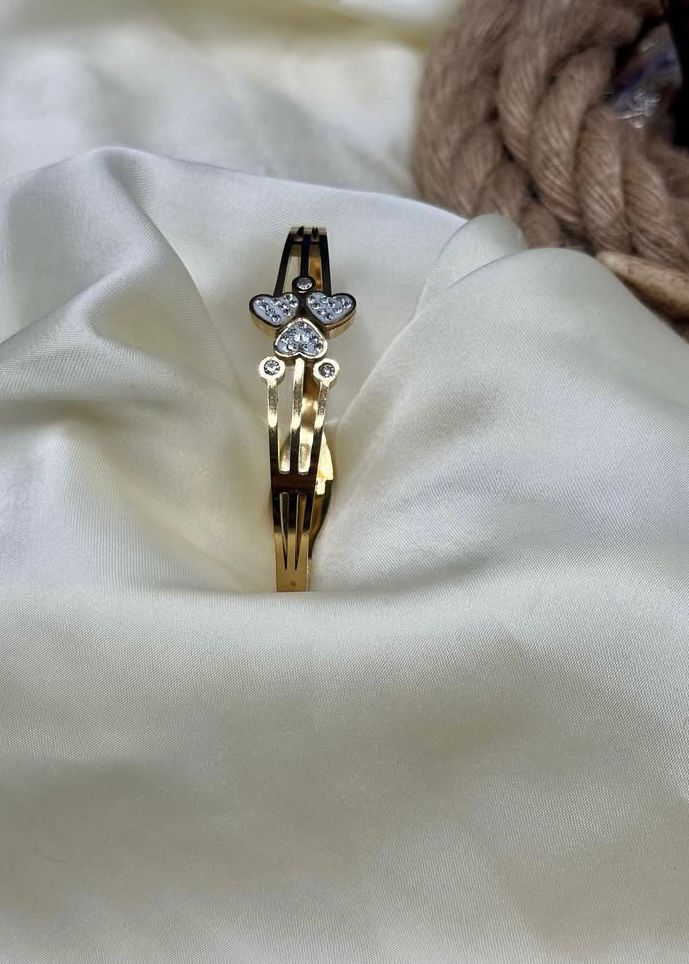 Gold-Plated Heart Design Bangle with Stones – FashionHubPK7