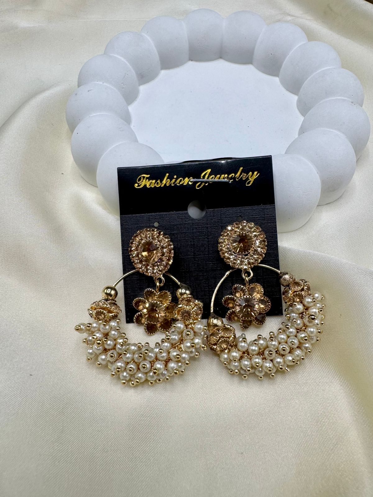 Gold-Toned Floral Earrings with Pearls – FashionHubPK7