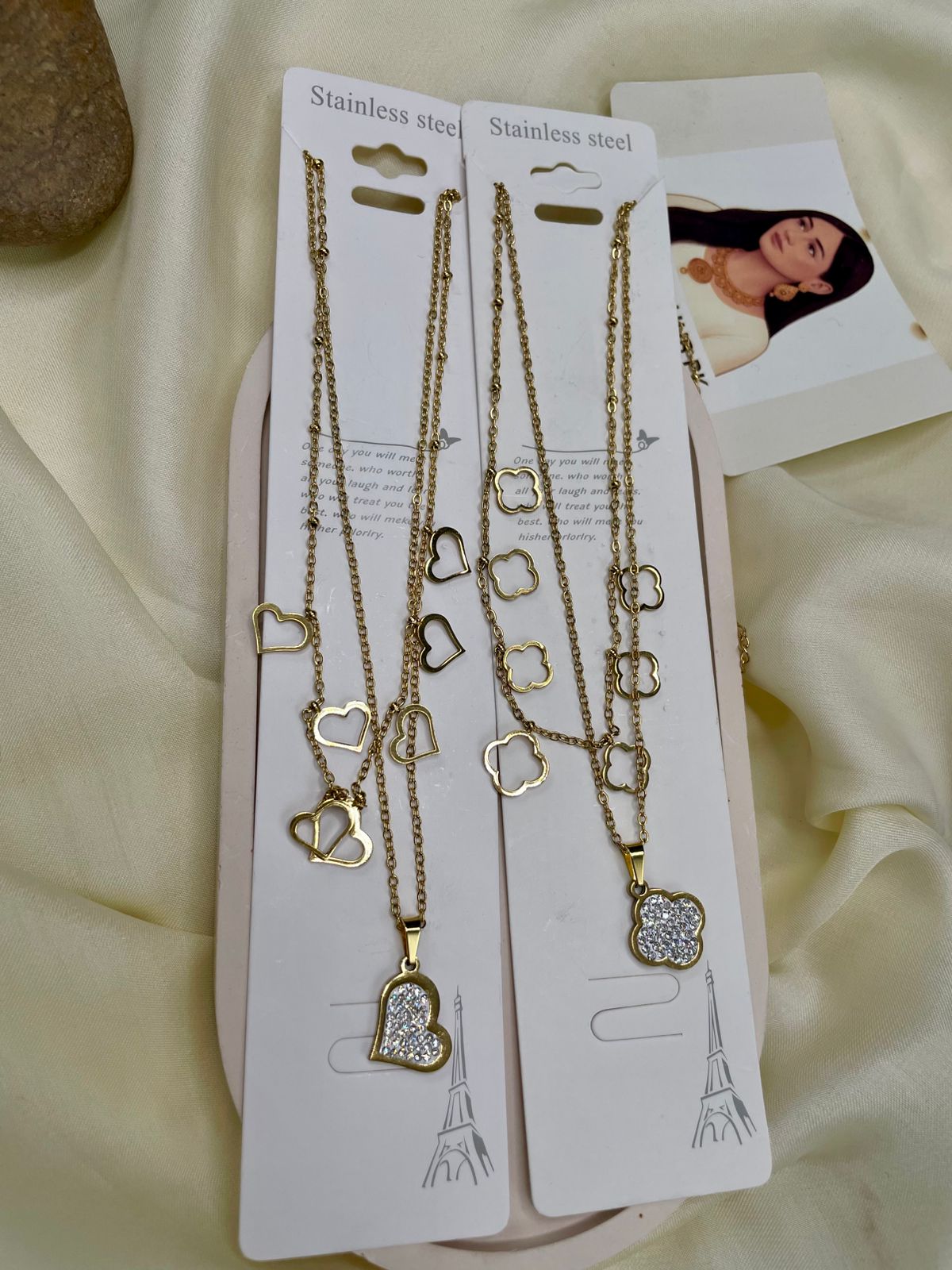 Chic Stainless Steel Charm Necklaces – Heart & Clover Designs | FashionHubPK7