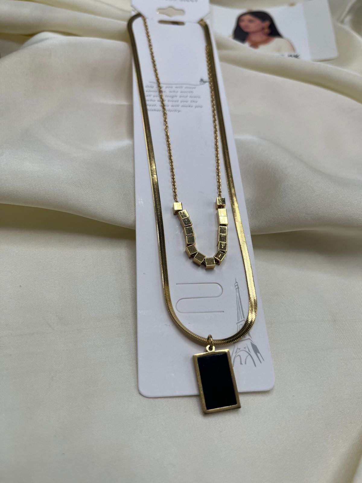 Gold Plated Black Stone Pendant Necklace – Elegant Minimal Jewelry for Women | FashionHubPK7