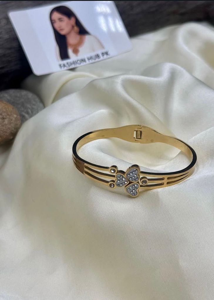 Gold-Plated Heart Design Bangle with Stones – FashionHubPK7