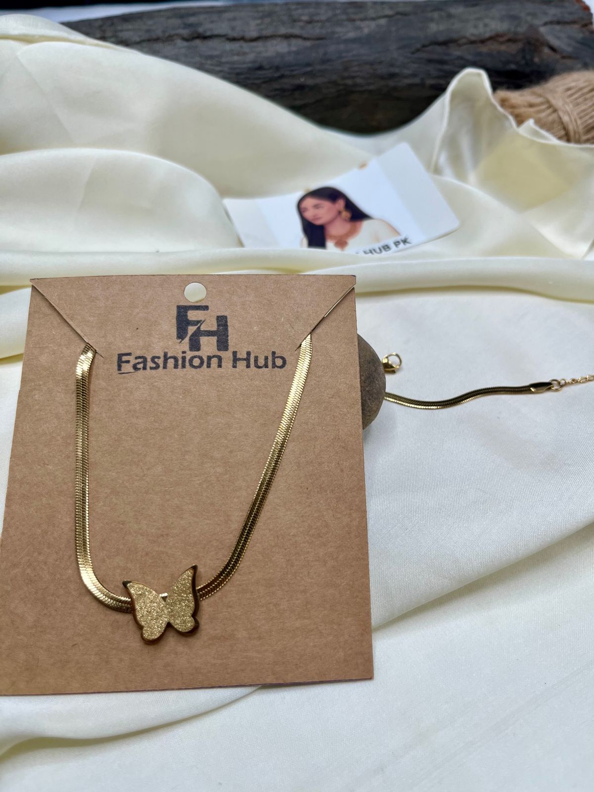 Golden Butterfly Pendant Necklace – Elegant & Trendy Jewelry for Women | Fashion Hub PK