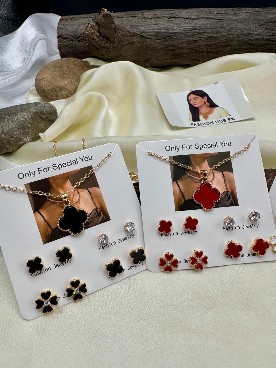Elegant 3-Piece Jewelry Sets – Black, Red & White | FashionHubPK7