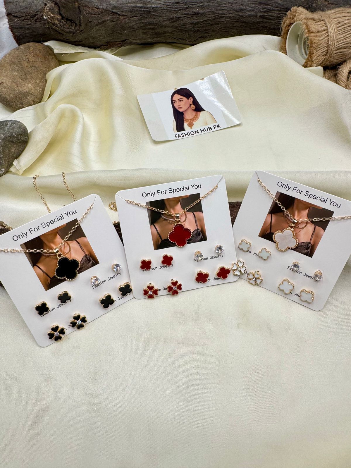Elegant 3-Piece Jewelry Sets – Black, Red & White | FashionHubPK7