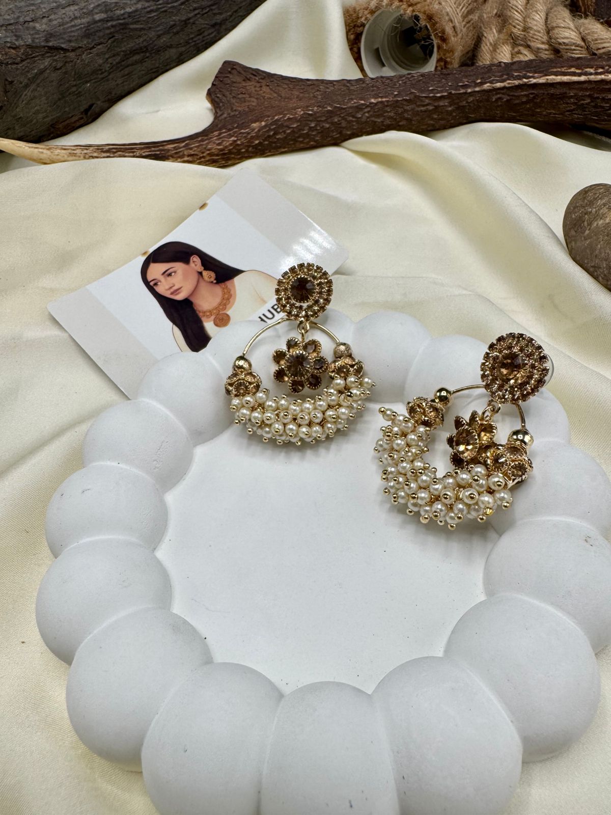 Gold-Toned Floral Earrings with Pearls – FashionHubPK7