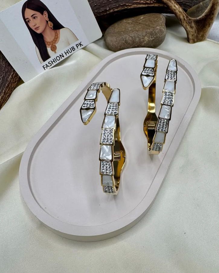 Elegant Snake-Inspired Bangles – Gold-Toned Jewelry with Stone & Enamel Detail | FashionHubPK7