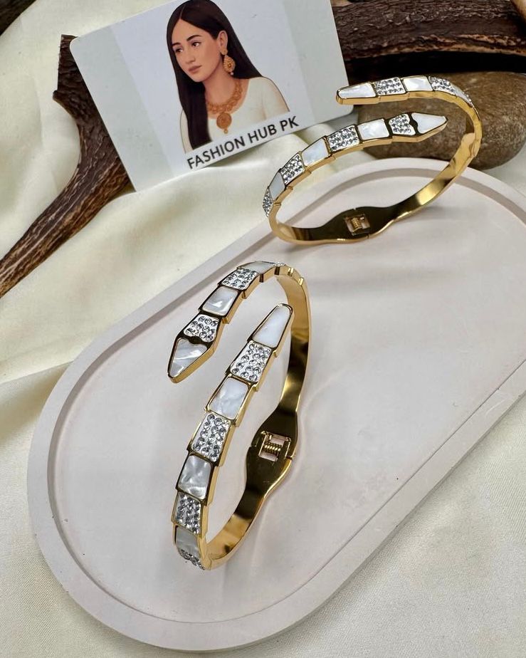 Elegant Snake-Inspired Bangles – Gold-Toned Jewelry with Stone & Enamel Detail | FashionHubPK7