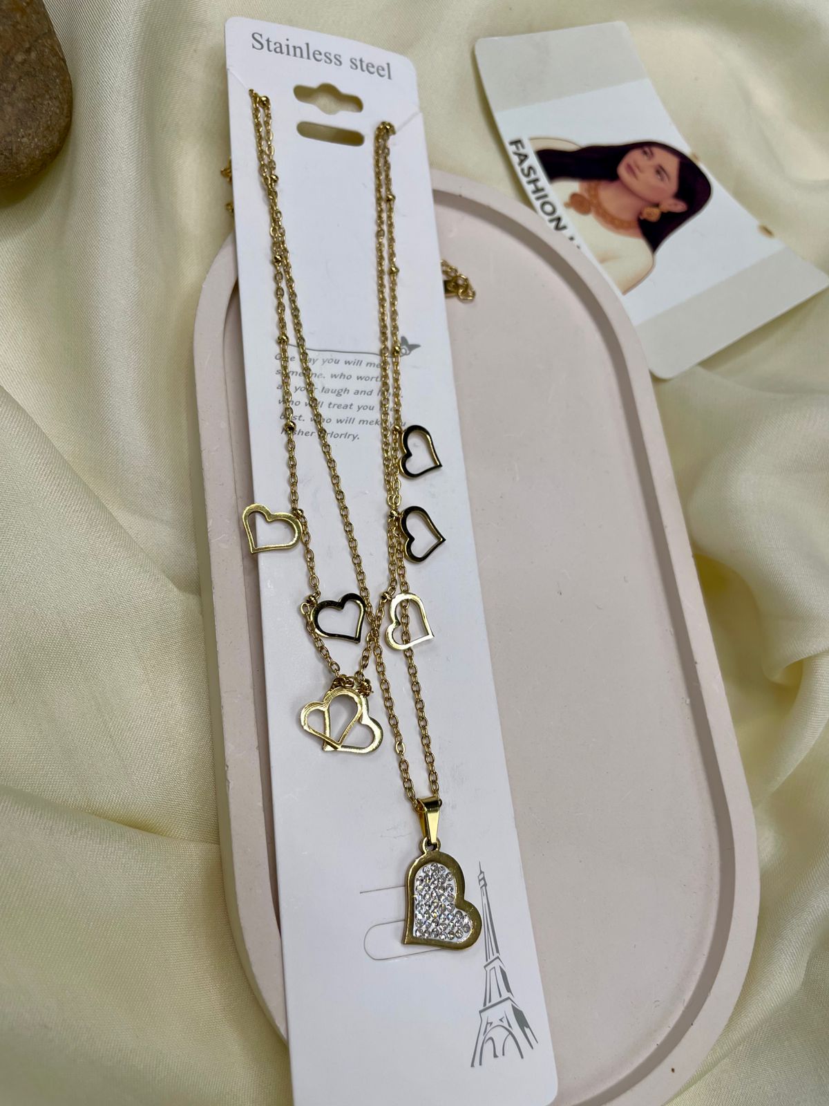 Chic Stainless Steel Charm Necklaces – Heart & Clover Designs | FashionHubPK7