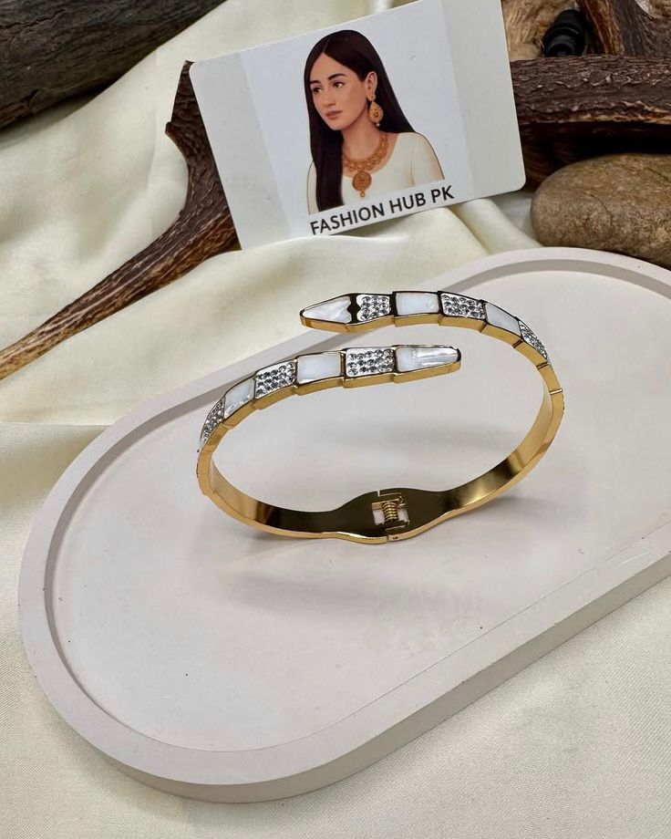 Elegant Snake-Inspired Bangles – Gold-Toned Jewelry with Stone & Enamel Detail | FashionHubPK7