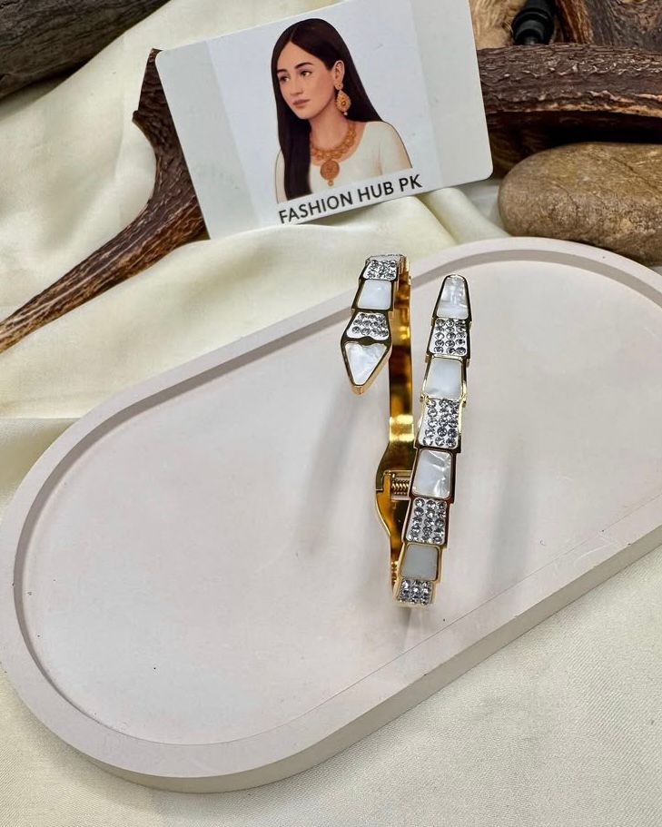 Elegant Snake-Inspired Bangles – Gold-Toned Jewelry with Stone & Enamel Detail | FashionHubPK7