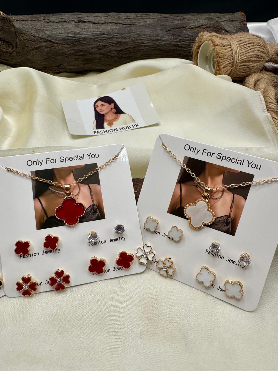 Elegant 3-Piece Jewelry Sets – Black, Red & White | FashionHubPK7