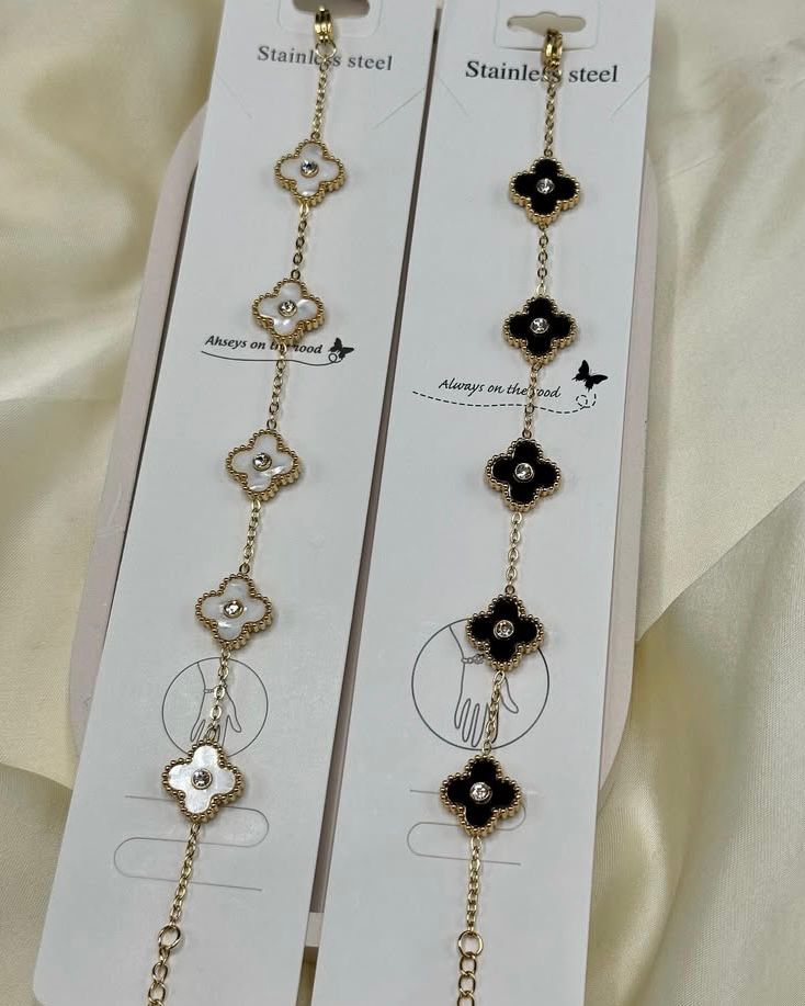 Floral Charm Bracelet – Black & White Enamel Elegance | FashionHubPK7
