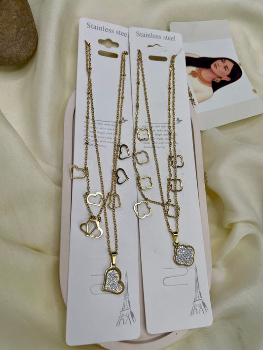 Chic Stainless Steel Charm Necklaces – Heart & Clover Designs | FashionHubPK7
