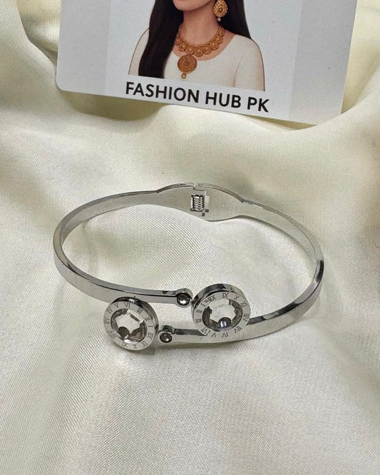 Roman Dial Silver Bangle – Elegant Stainless Steel  Bracelet | FashionHubPK7