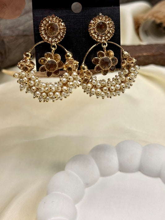 Gold-Toned Floral Earrings with Pearls – FashionHubPK7