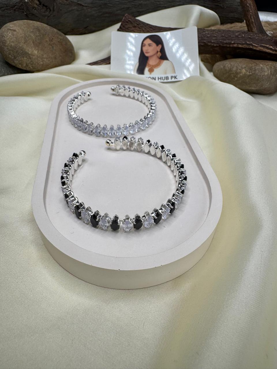 Elegant Black & White Crystal Bangles – FashionHub PK 7