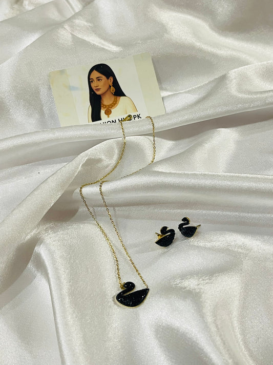 Elegant Black Swan Necklace & Earrings Set | FashionHubPK7