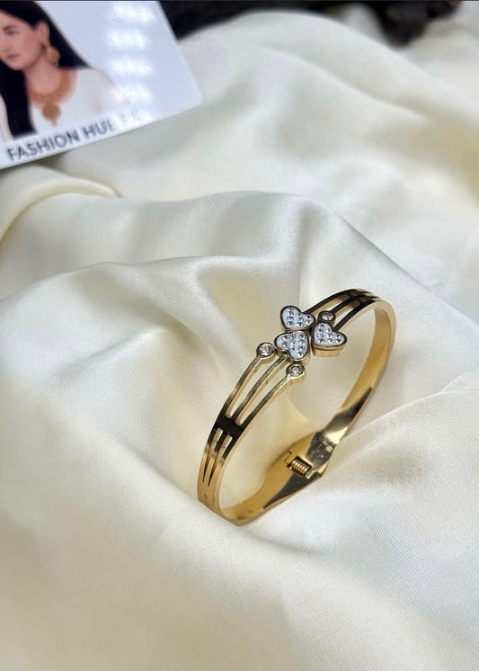 Gold-Plated Heart Design Bangle with Stones – FashionHubPK7