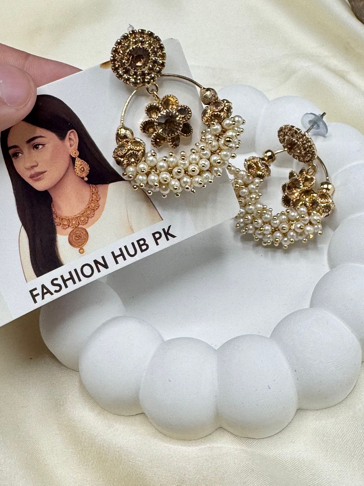Gold-Toned Floral Earrings with Pearls – FashionHubPK7