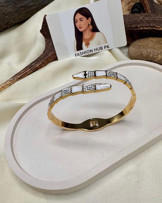 Elegant Snake-Inspired Bangles – Gold-Toned Jewelry with Stone & Enamel Detail | FashionHubPK7