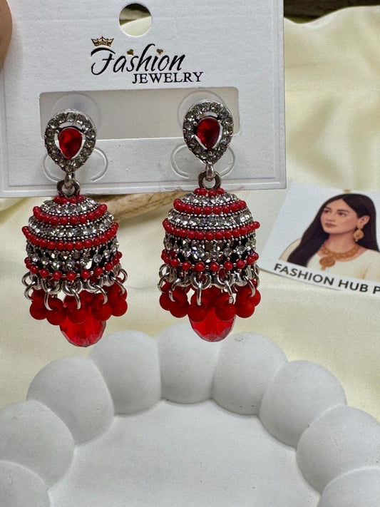 Bold Red Jhumkas – Festive Statement Earrings | FashionHubPK7